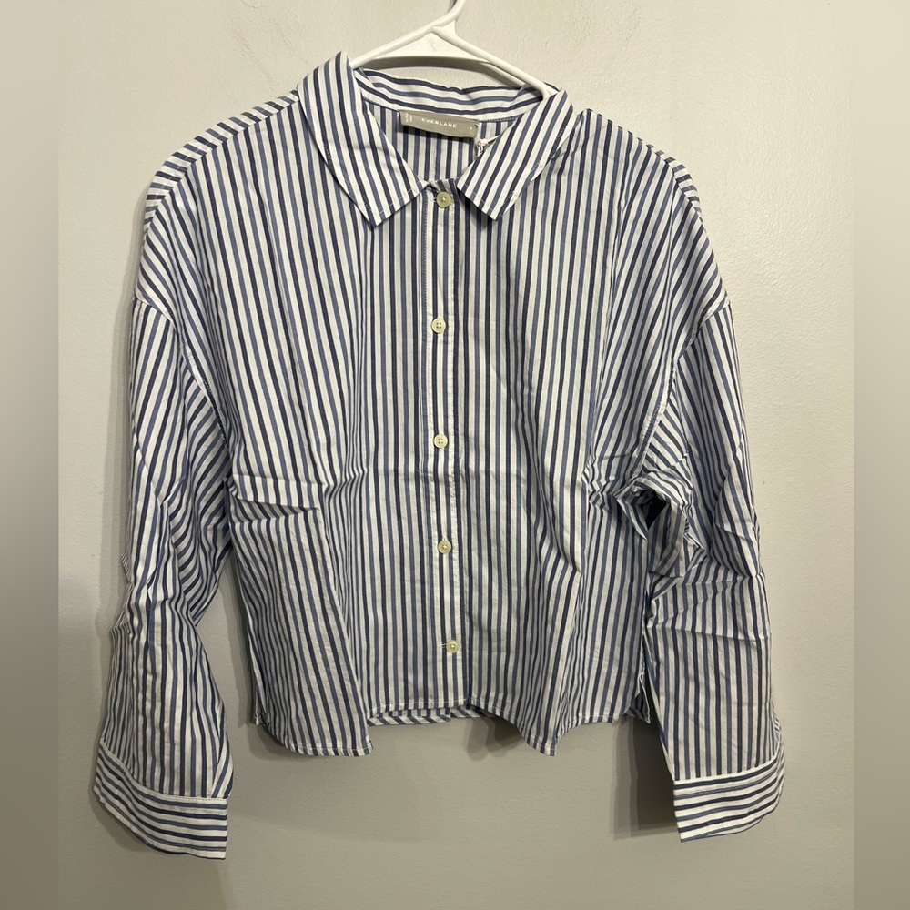 Everlane Women PJ Top‎ Oxford Shirt Striped Woven Cotton Soft Boxy Small